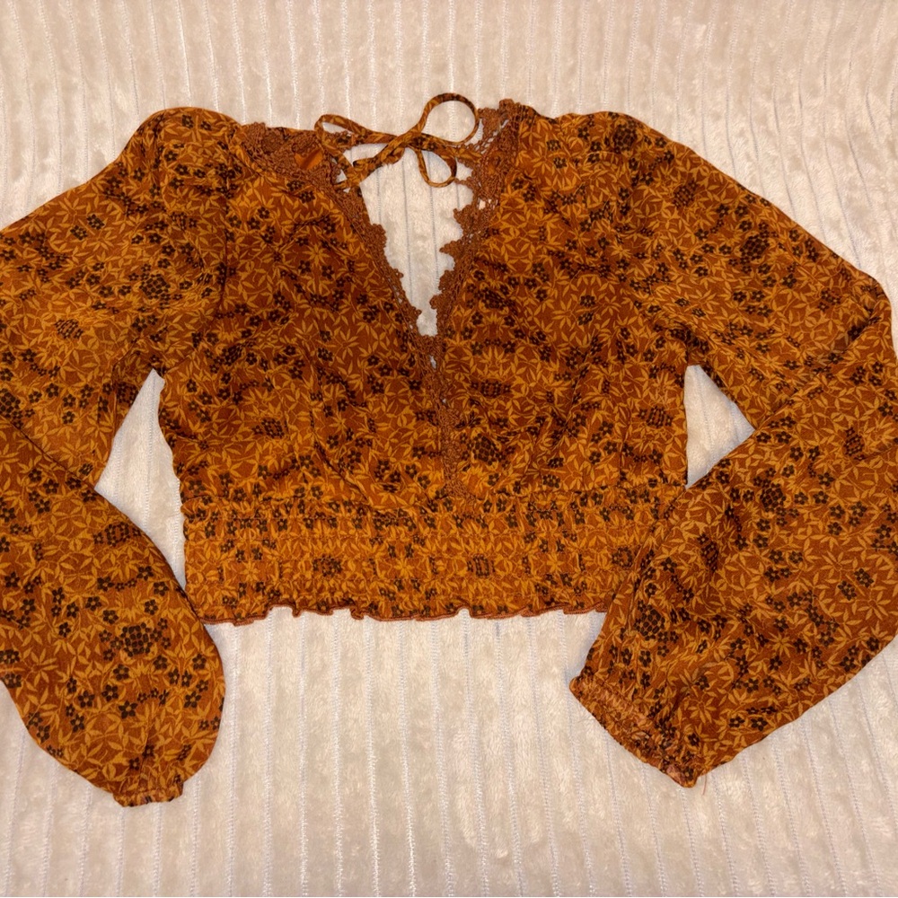 Rust Floral Boho Crop Top | Small | Cottagecore | Whimsical